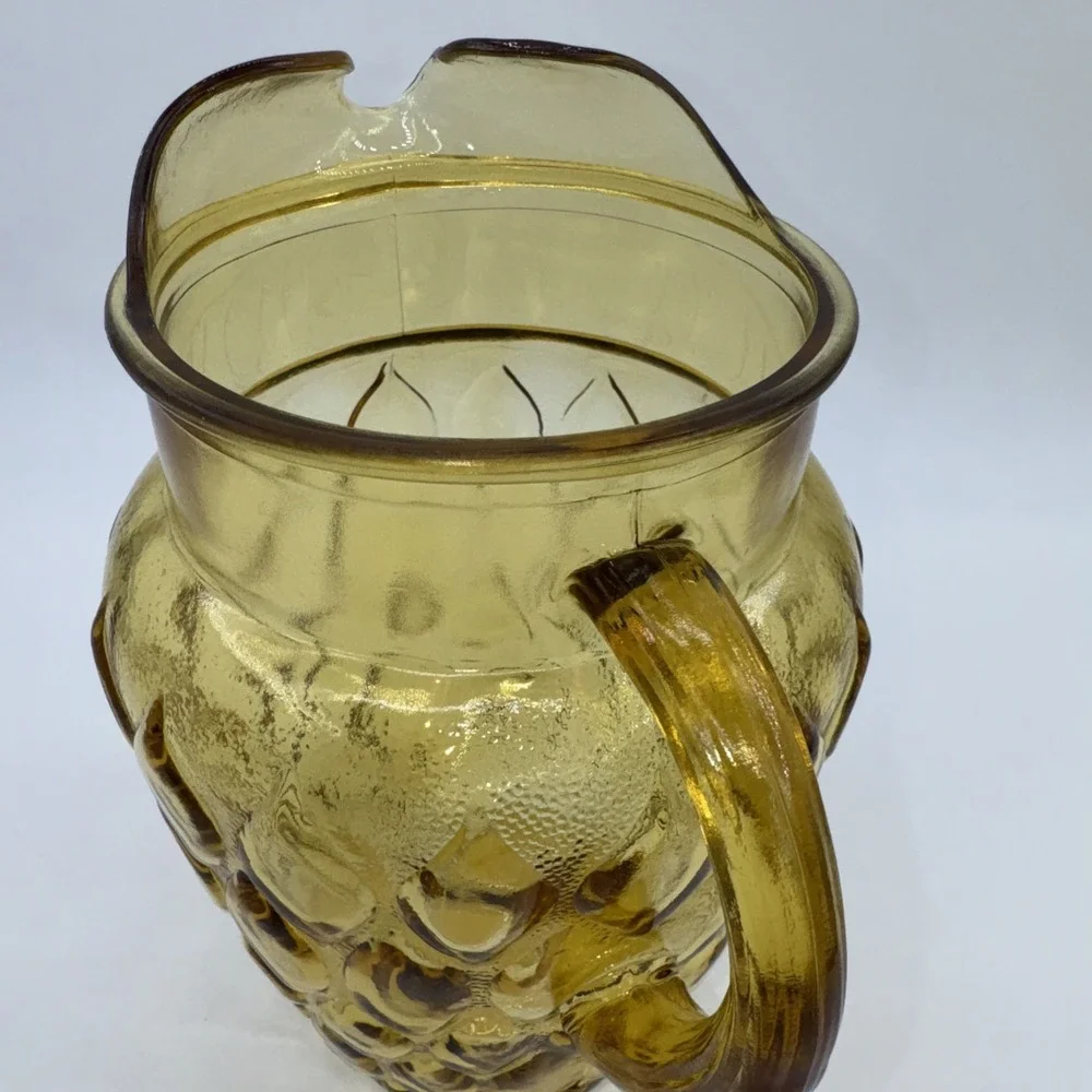 Glass Pitcher w/Ice Lip Anchor Hocking Madrid Amber‎ Honey Gold 78 oz Diamond